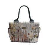 Two External Side Pocket Flowers Printed Waterproof Zipped Handbag thumbnail-1