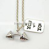 2016 Dumbbell Necklace "I CAN" Fitness Weightlifting Gym Jewelry Figure Bodybuilding Collier Necklaces for Men Women thumbnail-2
