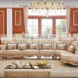 Champagne Gold Flower Carving Genuine Leather Sofa Set thumbnail-2