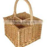Natural Wicker Bottle Baskets Wholesale With 4 Dividers & Grids thumbnail-2