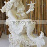 Indoor Decor Stone Carvings White Marble Mermaid Flowing Hair Statue for Hot Sale