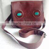 High Quality Handmade Vintage Double Stone Embossed Pure Goat Leather Sling Bag thumbnail-1
