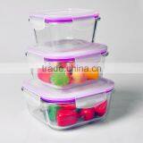3pcs Glass Food Container Set With Click Lock Lid