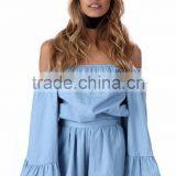 Bell Sleeve Easy Fit Chambray Romper Summer Beach Playsuit thumbnail-2
