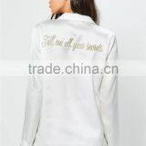 MGOO Hot Sale Custom Buttons Up Pyjamas Sets Short Sleeves Shirt And Bottom Satin Piped Moonnight Wear thumbnail-6