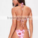 MGOO Fashion Pink Lip Print Bikini Set Poly Stretchy Fabric Sexy Minimal Design Swimwear Triangle Gathered thumbnail-4