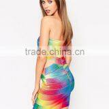 2016 Rayon Elastic Knitted Bandeau Bandage Festival Rainbow Dress Off Shoulder Silm Bodycon Mini Dress thumbnail-3