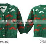 Fashion V Neck Long Sleeve Beard Pattern Kids Jacquard Sweater thumbnail-2