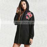 High Quality Windproof Blcak Embroidered Floral Hoodie Womens Long Jackets thumbnail-2