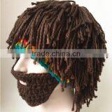 Hot Sell Mens Barbarian Knit Crochet Hat Wig Mustache Cap Beard Mask Hat Detachable Beard thumbnail-2