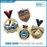 Custom Bimetal Casting 3d Debossed ODD Shaped Gold Red Copper Plated Medal With Ribbon