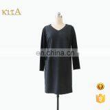 Women V Neck 3/4 Sleeve One Piece V Neck Lady Dress thumbnail-1