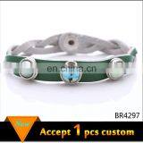 Beautiful Green Leather Snap Button Bracelet