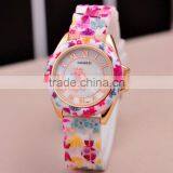 Newest Selling Hot Women/Ladies Fashion Watch Silicon Band Flower Print Jelly Sports Quartz thumbnail-6
