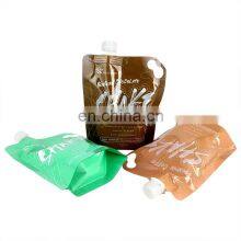 Custom Food Grade Stand up Milk Tea Small Snack Liquid Clear Drink Juice Drink Handle Packaging Stand up Pouch With Spout 500ml