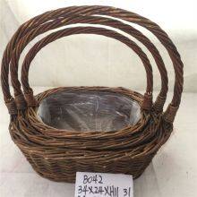 For Gardening With Wool Handles Wicker Basket thumbnail-1