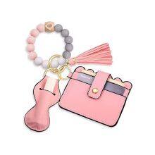 2023 PU Leather Keychain Bracelet Wallet Tassels Muti Colors Silicone Keychain Bracelet thumbnail-5