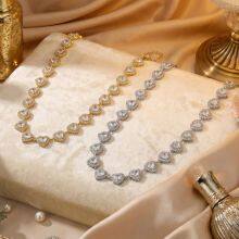 Iced Out Bling 5A Cubic Zirconia Halo CZ Cluster Heart Shaped Tennis Chain For Women Girlfriend Lover Wedding Choker Necklace thumbnail-1