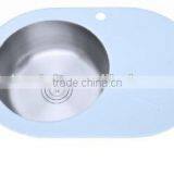 Durable Stainless Steel Bowl Tempered Glass Top Basin Sink for Kitchen With Glass Drainboard thumbnail-5