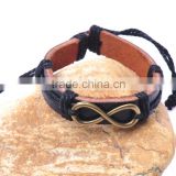 Genuine Leather Bracelet with Antique Brass Simple "8" Accessory.