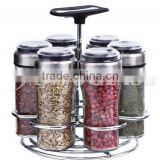 SINOGLASS trade assurance with rack 6 jars glass spice rack set