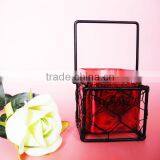 Graceful Red Mercury Square Glass Candle Holder With Black Metal Stand thumbnail-3