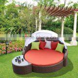 Hot Sale PE Rattan Garden Furniture Round Canopy Sunbed Set thumbnail-1