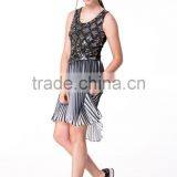2017 New Arrival Lovely 2 Pieces Set Christmas Beaded Top and Pleated White & Black Skirt thumbnail-5