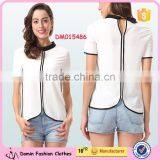 New Fashion Turtle Neck Short Sleeve Chiffon Woman Top