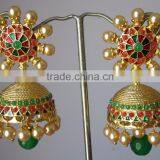 Jhumka Enamel Polki Gold Tone Dangler EARRINGS thumbnail-1