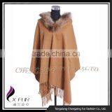 CX-B-P-43K Lady Fashion Raccoon Fur Trim Cashmere Poncho/ New Design Pashmina Shawl thumbnail-5
