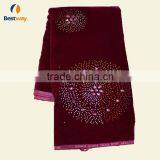 New Arrival Fashioable Fushia Pink Color Africa Velvet Lace for Party With Beautiful Stones thumbnail-1