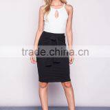 Bulk Price Fashion Design Ribbed Bodycon Midi Skirt For Women With Black Tied Front Fashionable Clothes thumbnail-4