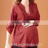 Plus Size Women Clothing Button up Plaid Maternity Top thumbnail-1