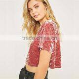 Slight Blink Crushed Velvet O-neck Short Sleeves Cropped t Shirt Tank Tops thumbnail-3