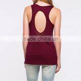 Cotton Tank Top Backless Hollow Printed Floral Wine Red Sold By PC thumbnail-3