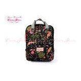 Large Black Birds Flower Print Backpack Vintage Floral Bookbags Waterproof thumbnail-1
