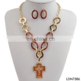 Leopard hook chain with cross pendant necklace set jewelry