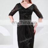 2015 Grace Karin Knee-Length Lace Mother of Bride Dress With Middle Sleeve Women's Black and Red V-Neck CL4363-2# thumbnail-4