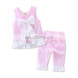 Girls Summer Clothing Sets Kids Grid Sundress & Pant Outfit Solid Color thumbnail-4
