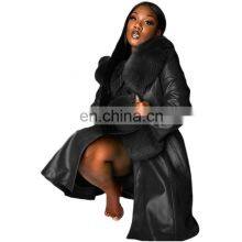 2021 Autumn and Winter European and American Solid Color Lapel Long Fur Collar Temperament Commuter Zipper Leather Jacket thumbnail-1