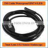 2M Cable Length Endoscope 7mm Lens Waterproof IP67 Mini USB Endoscope Camera Inspection Borescope Tube Snake Scope 6 LEDs thumbnail-1