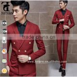 Famous italian brand clothing red color	double breasted man wedding suit groom wear top quality