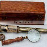 A BOXED BRASS TELESCOPE WITH COMPASS AND MAGNIFIER- PERFECT GIFT thumbnail-1