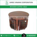 2016 New Wooden Coffee Table With 4 Inserted Stools