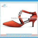 Red Color Bride Wedding Shoes Crystal Bling Low Heel Shoes Grace Lady Dining Shoes thumbnail-1