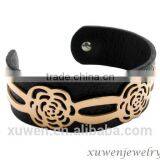 Rose Gold Color Stainless Steel Personalized Leather Wrap Bracelets