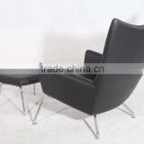 Hans Wegner Leather High Wingback Chair Wing Lounge Chair With Footrest Supplier's Choice thumbnail-4