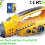 Hand Crank and solar power led flashlight& Radio&Charger