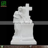Western Style White Marble Cross Design Memorial Headstone